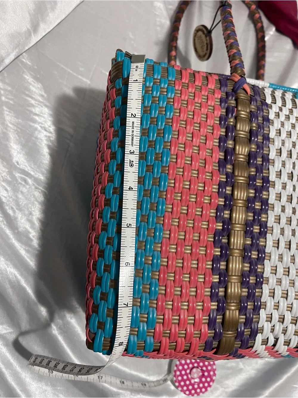 Maria Victoria Authentic Colorful Woven Tote Bag with Pom Tassel